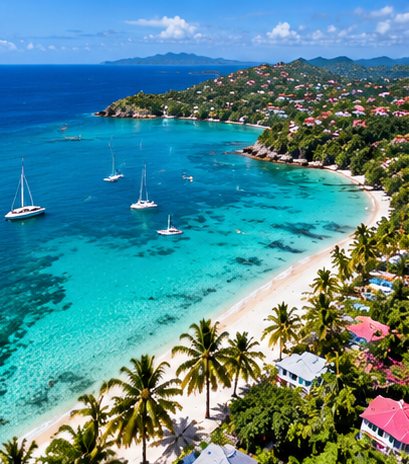 Vue aérienne d’une baie de Martinique prise par drone